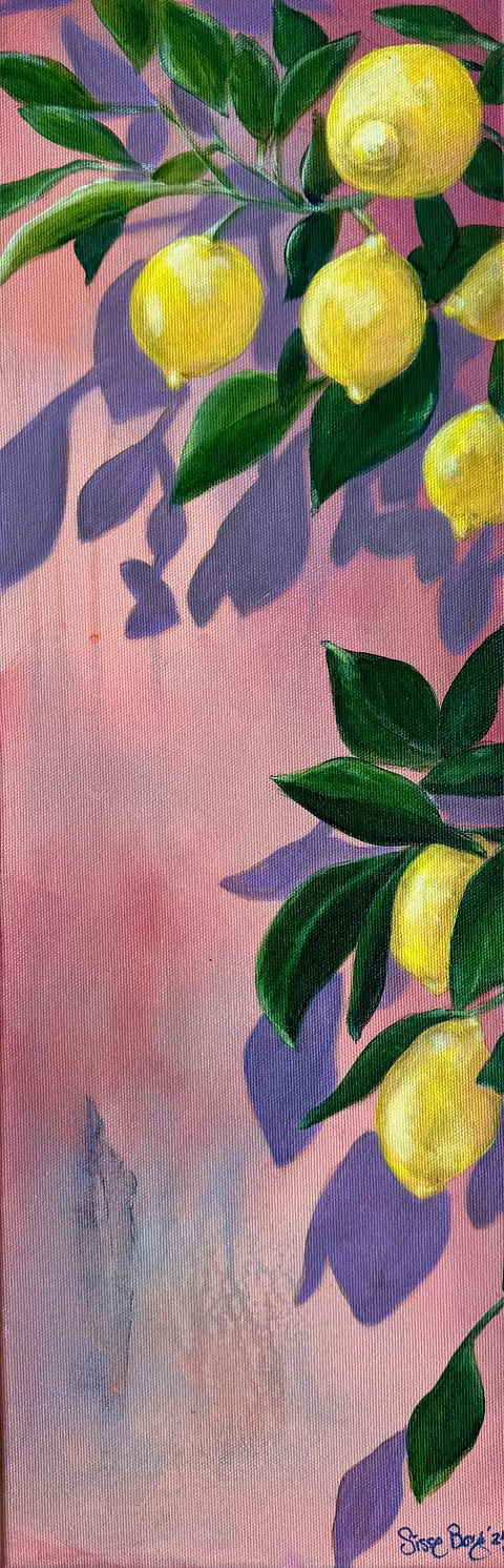 Akryl på lærred, 20 x 60 cm, i sort svæveramme.