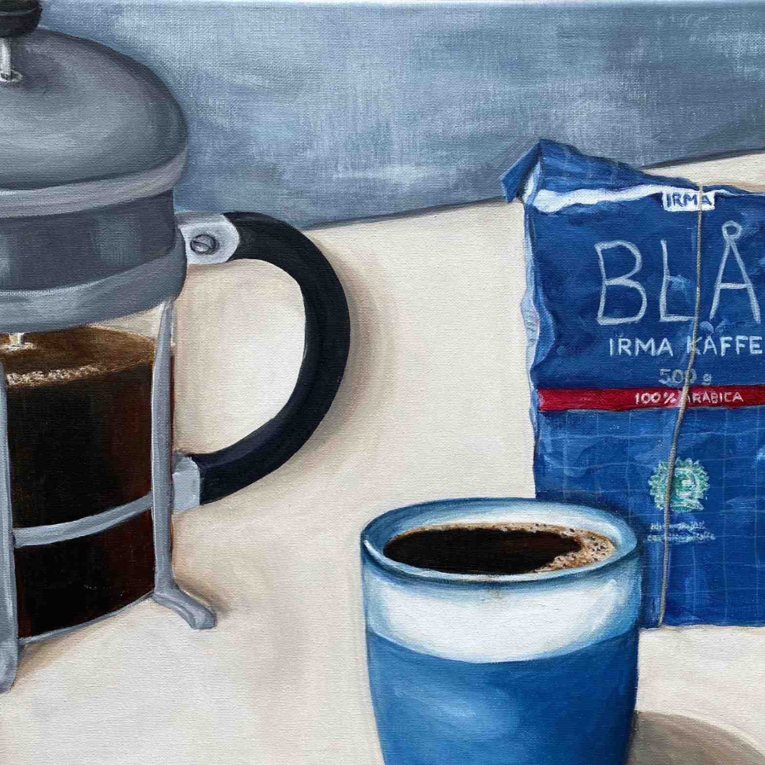 Akryl på lærred, 40 x 40 cm, i sort svæveramme.