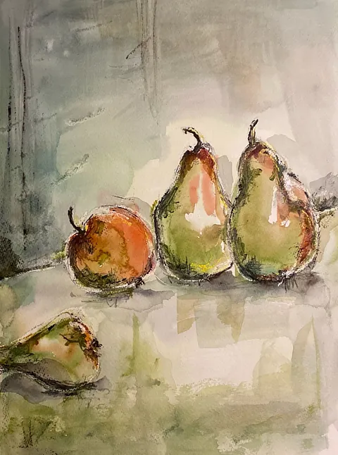  Japansk blæk på 300 g kraftigt akvarelpair, i passepartout og sort ramme. Mål inkl. ramme 32 x 42 cm