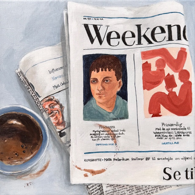 Akryl på lærred, 30 x 30 cm, i sort svæveramme.