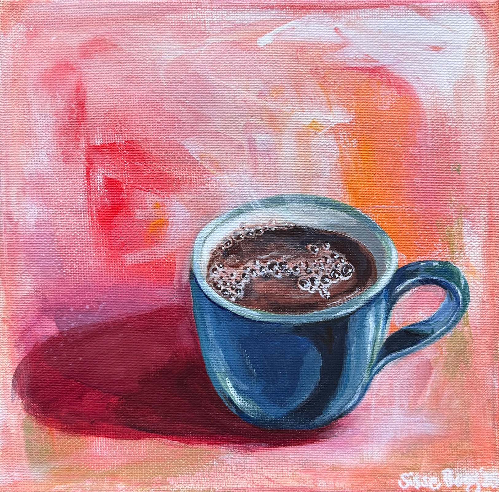 Akryl på lærred, 20 x 20 cm, i sort svæveramme.