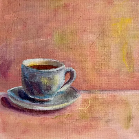 Akryl på lærred, 20 x 20 cm, i sort svæveramme.