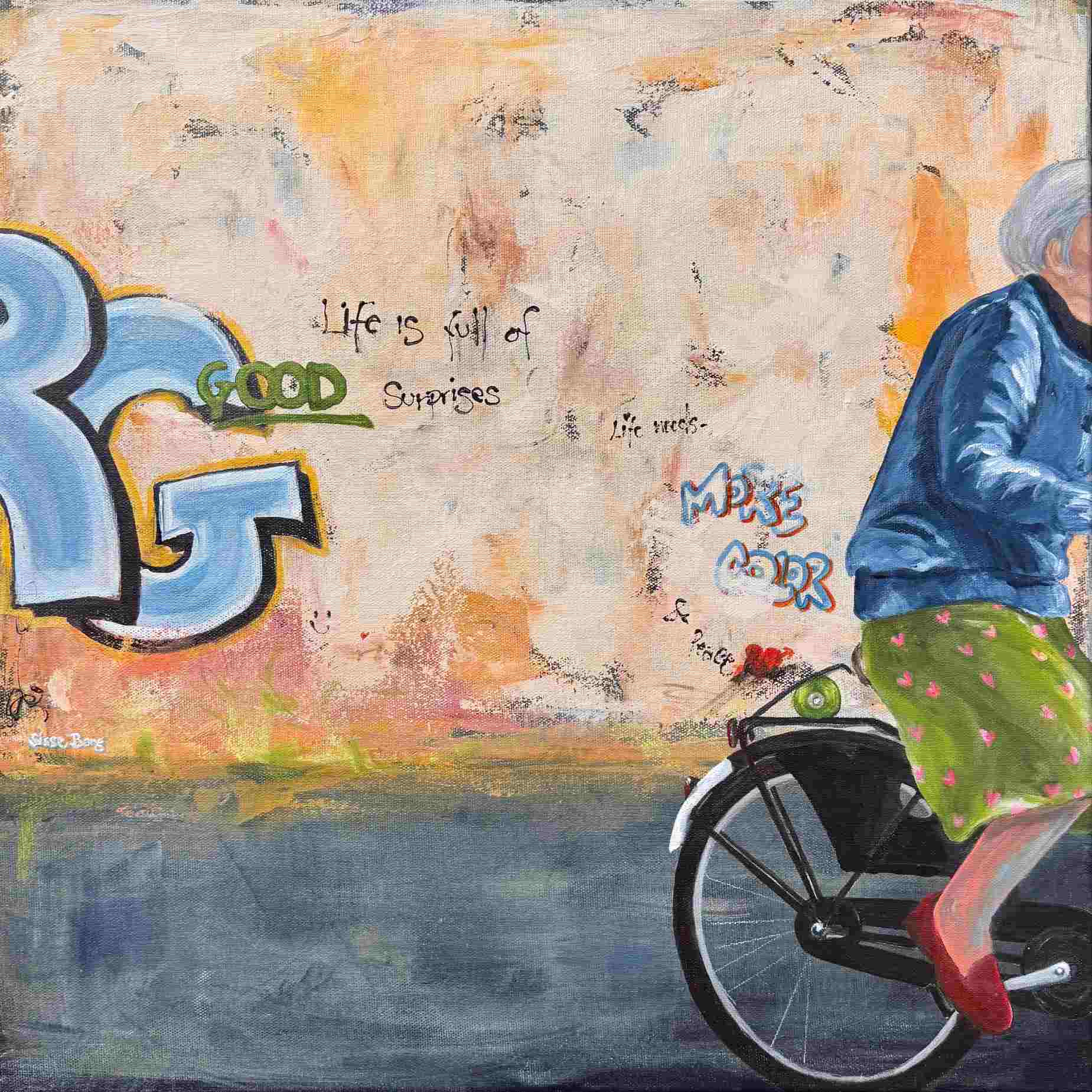  Akryl og mixed media på lærred, 50 x 50 cm. 