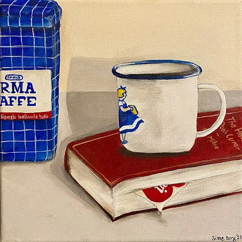 Akryl på lærred, 20 x 20 cm, i sort svæveramme.