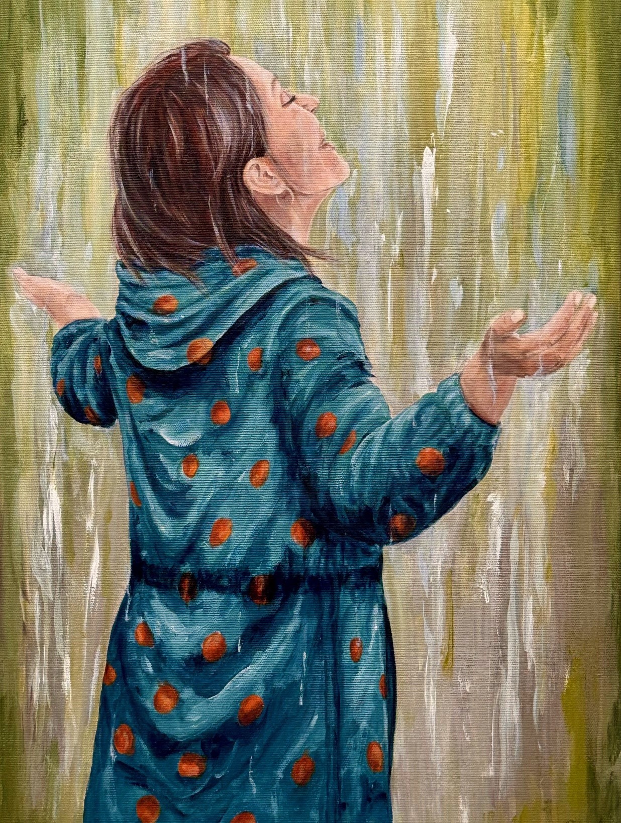  Akryl og mixed media, på lærred, 40 x 60 cm, i sort svæveramme.