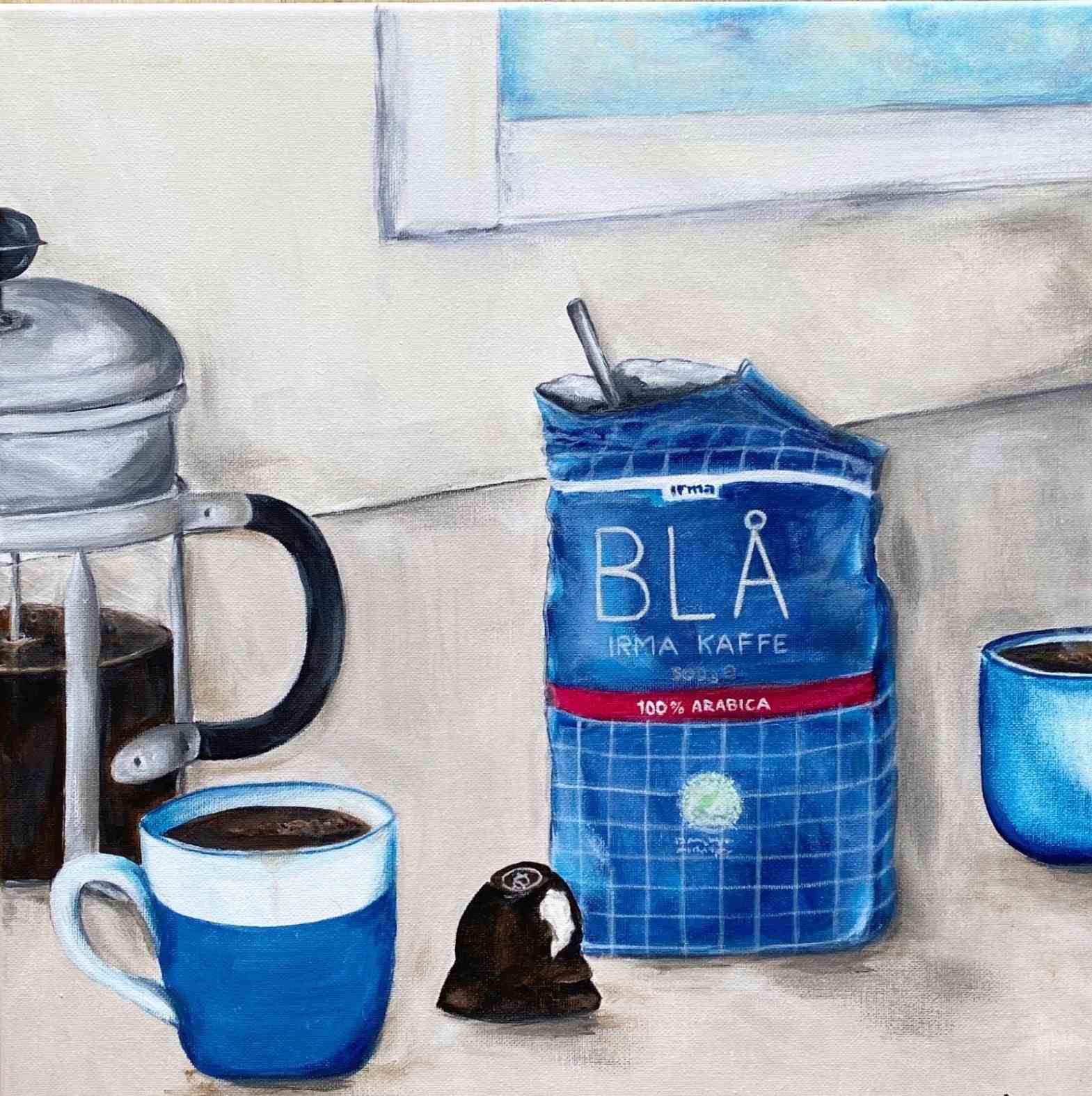  Akryl på lærred, 40 x 40 cm, i sort svæveramme.