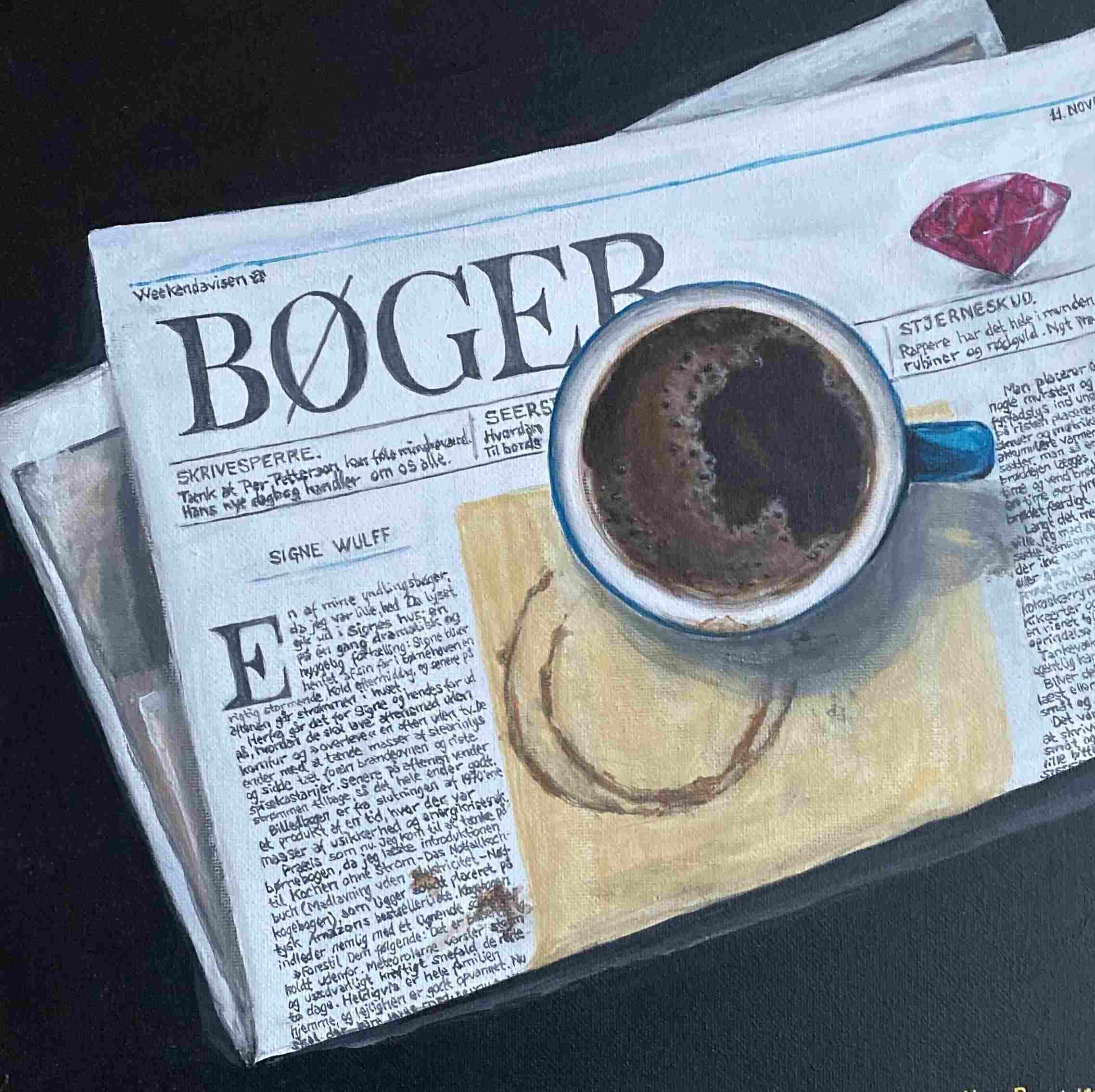  Akryl på lærred, 30 x 30 cm, i sort svæveramme.