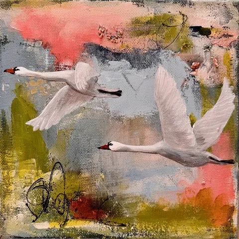 Akryl og tørpastel, 20 x 20 cm, i sort svæveramme.