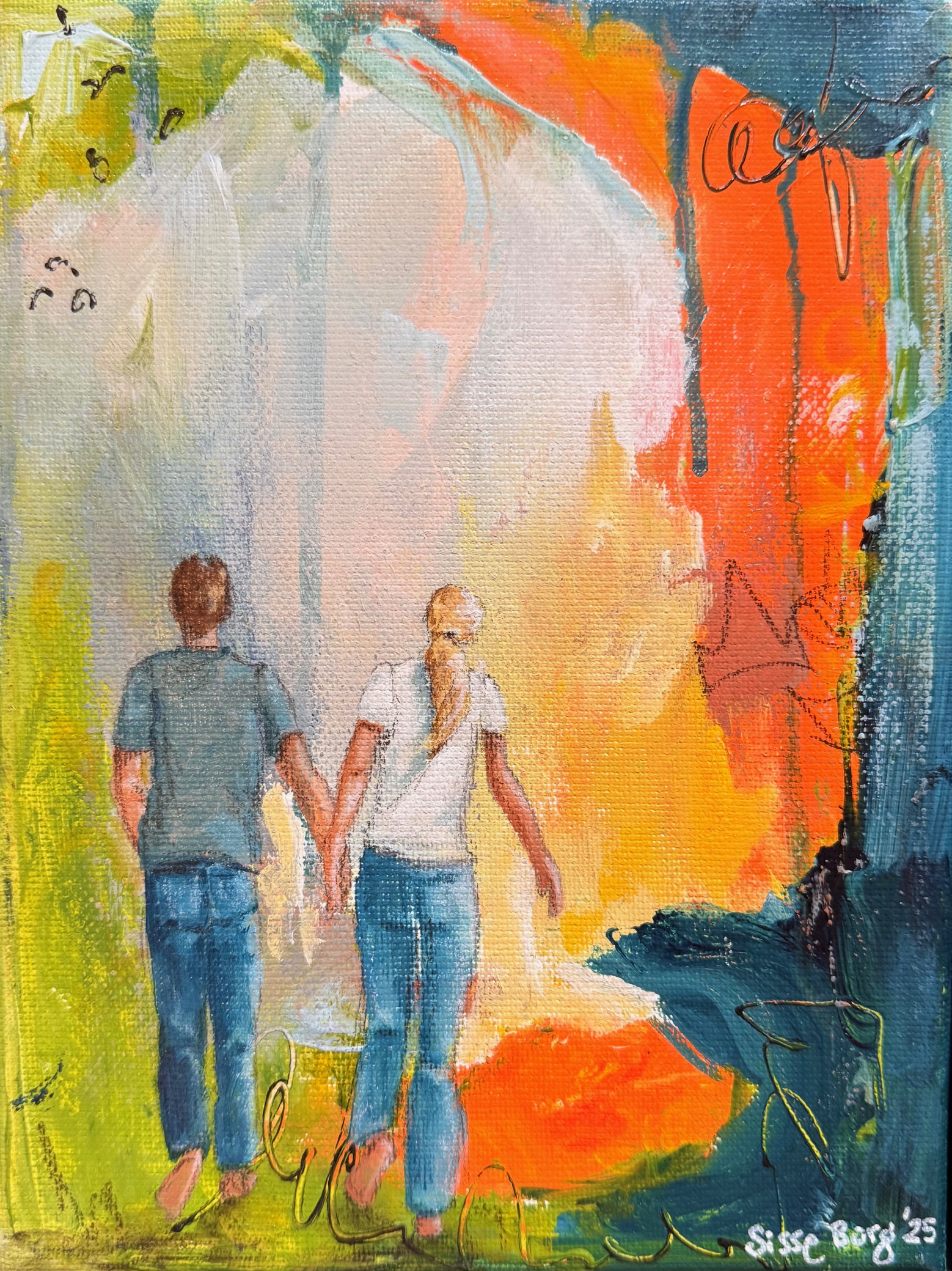 Akryl på lærred, i sort ramme.