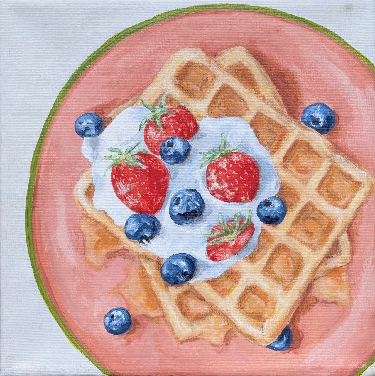  Akryl på lærred, 20 x 20 cm, i sort svæveramme.