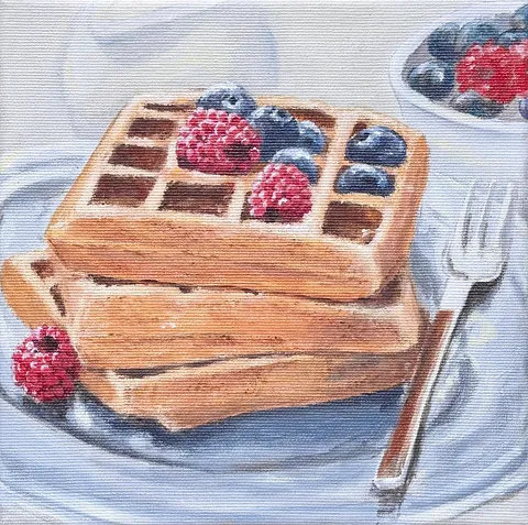 Akryl på lærred, 20 x 20 cm, i sort svæveramme.