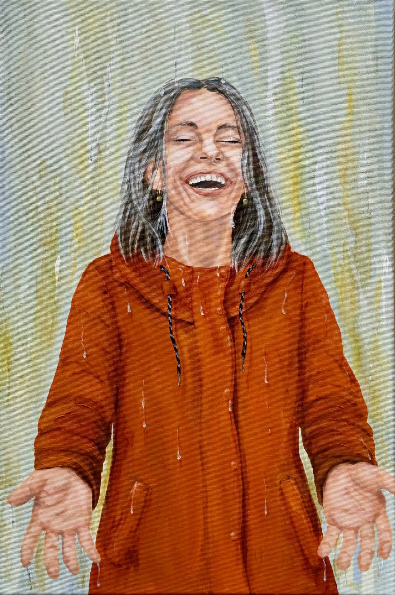  Akryl og mixed media, på lærred, 40 x 60 cm, i sort ramme. 