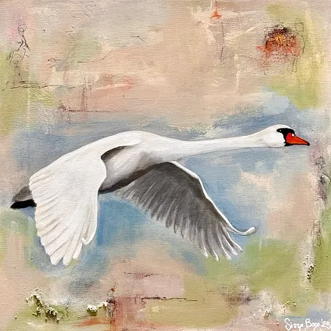  Akryl og mixed media på lærred, 40 x 40 cm. 