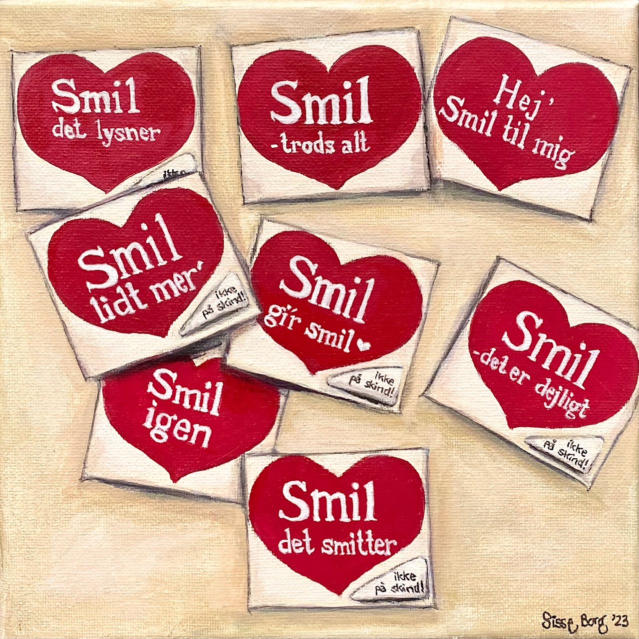  Akryl på lærred, 20 x 20 cm, i sort svæveramme.